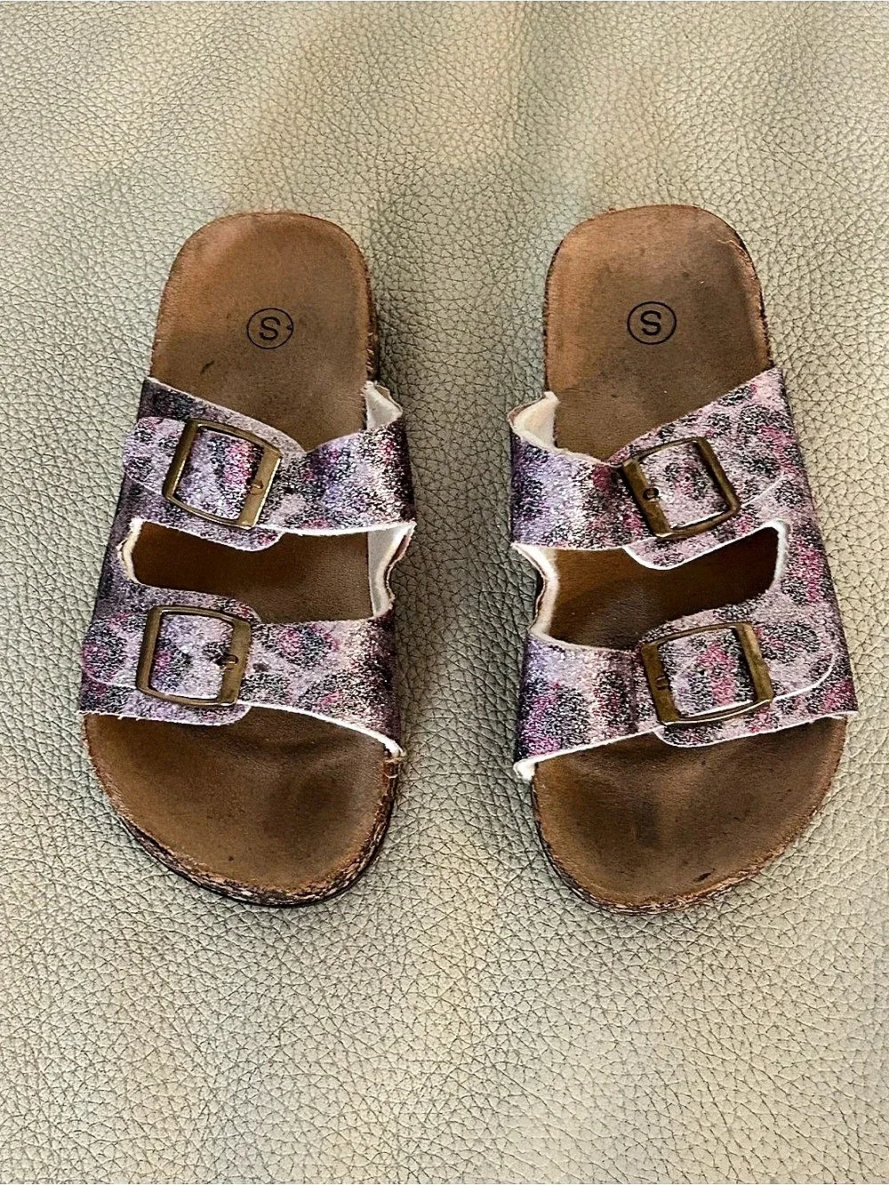 Girls Double-Buckle Metallic Sandals Pink & Purple, Size US 11/12